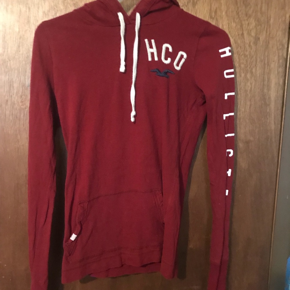 Dark red long sleeve hollister hoodie